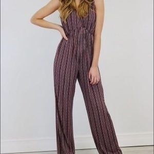 Bcbg Generation Birchy Stripes Deep-V Jumpsuit